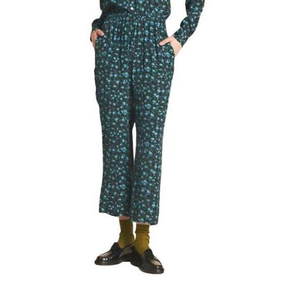 Trovata Leona Pants Blue Larkspur Straight Leg Silk Viscose Ruffle Waist Size S - Picture 1 of 9